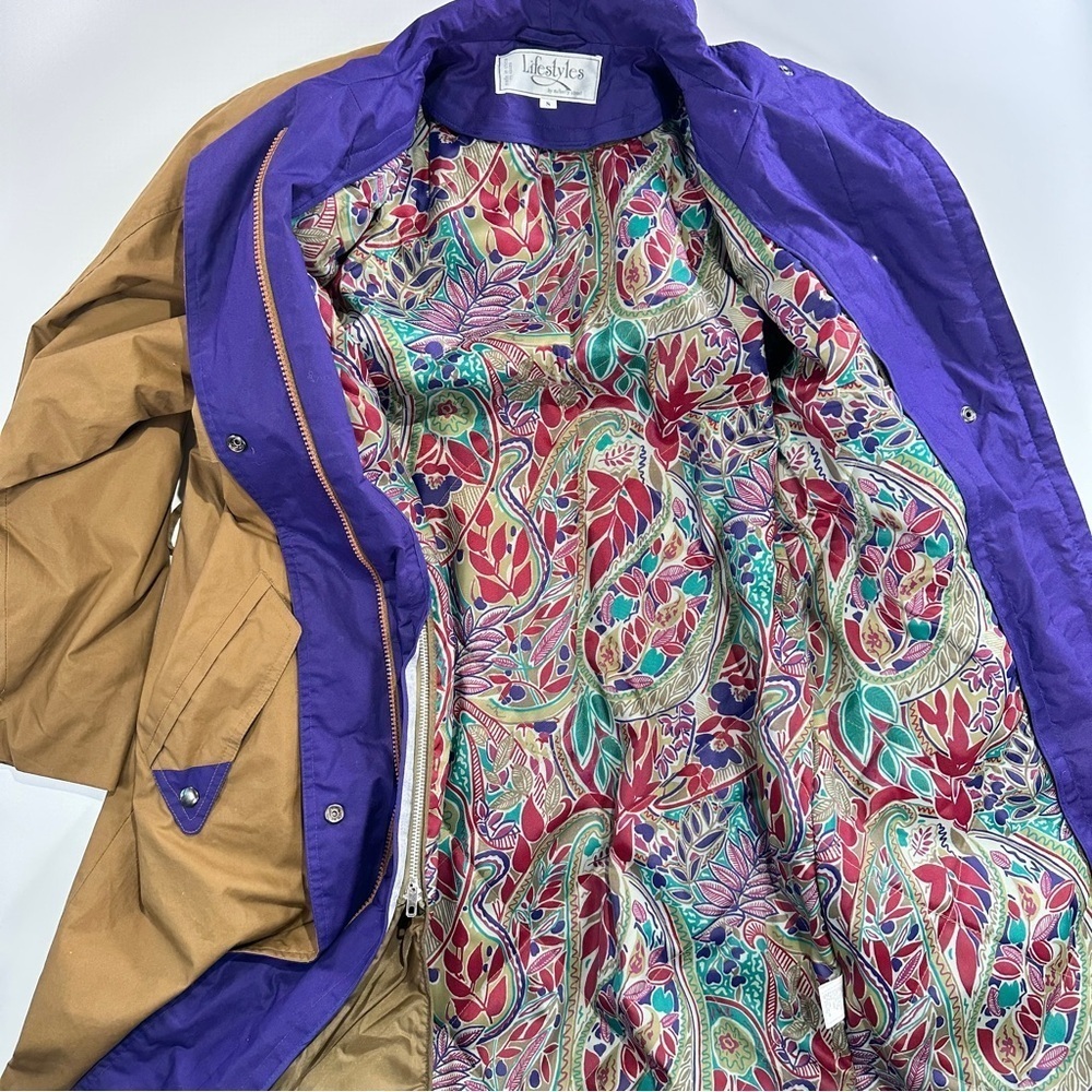 Lifestyles 90s Utility Long Coat Paisley Lining Size 8 - Picture 10 of 16